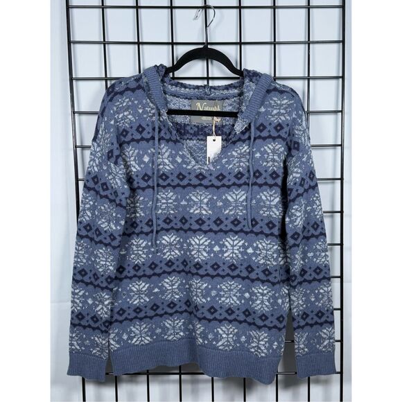 Natural Reflections Norwegian Snowflake Hooded Sweater Womens M Blue NWT Coastal - Picture 1 of 8